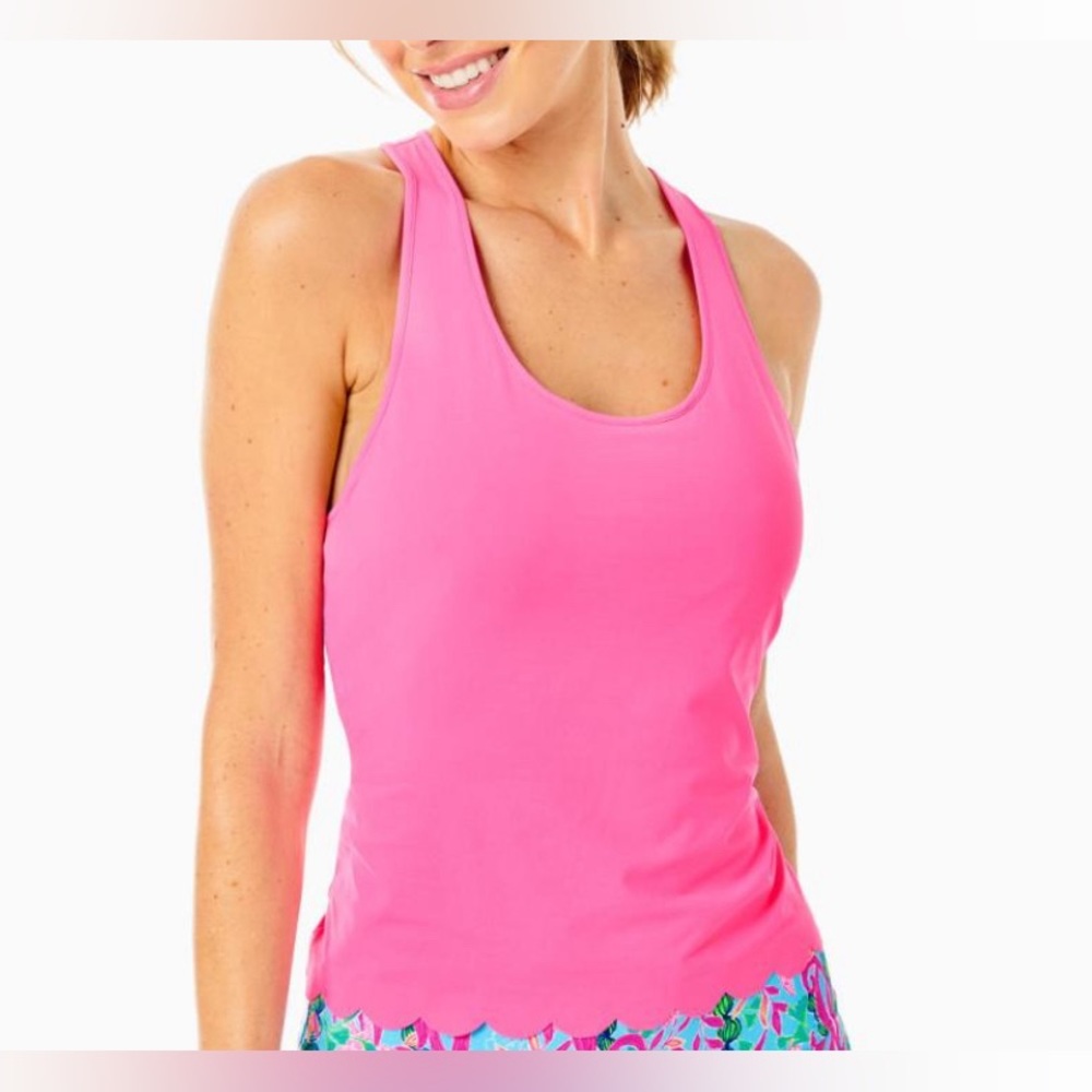 NWT - Lily Pulitzer Activewear Pink Top - Claralee Scallop Bra Tank Top Pink